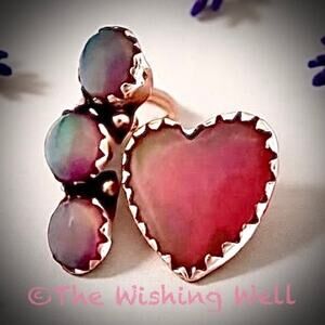 Handmade Artisan Aurora Opal Floating Heart Ring Adjustable 6-8